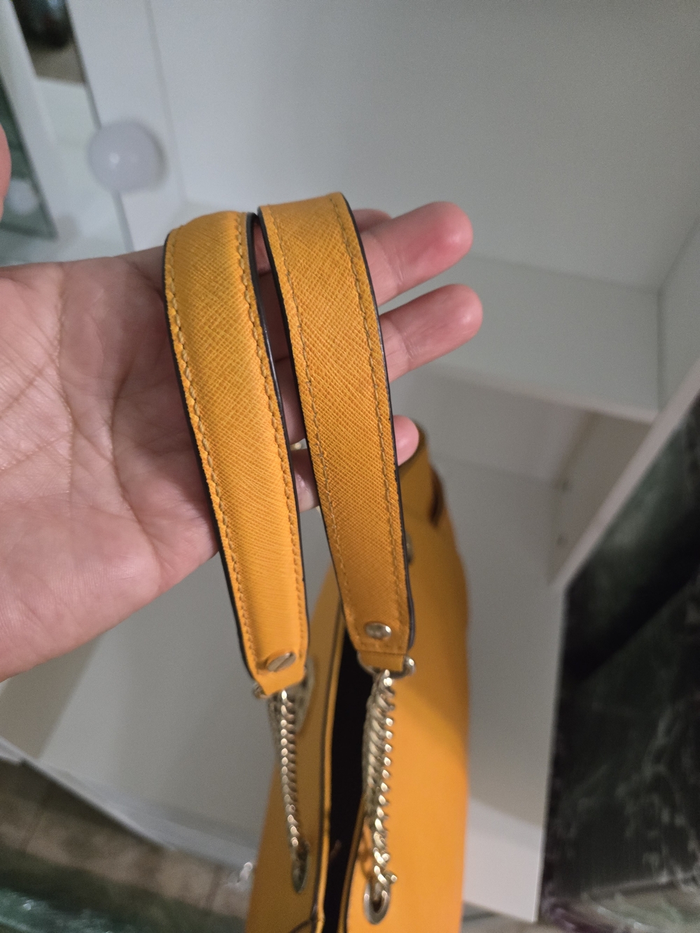 Michael Kors Yellow Saffiano Leather Chain Tote - Picture 6 of 8